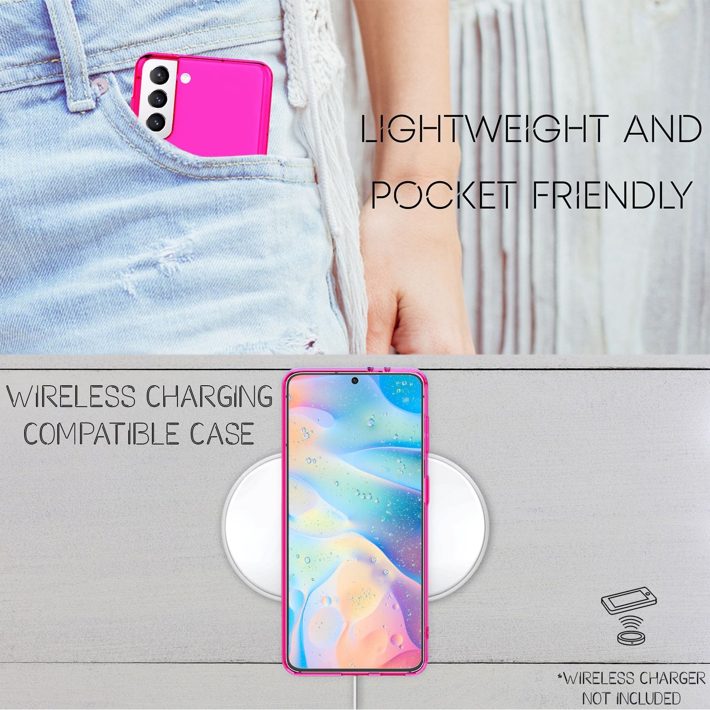 NALIA Neon Silikonhülle für Samsung Galaxy S22 – Knallige Signal-Farbe & Linsenschutz – VIBE (Transparentes Case) – Marke aus Berlin