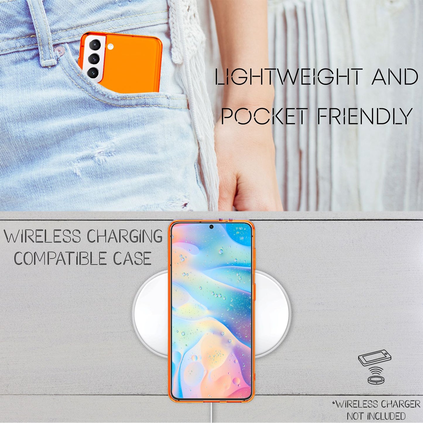 NALIA Neon Silikonhülle für Samsung Galaxy S22 – Knallige Signal-Farbe & Linsenschutz – VIBE (Transparentes Case) – Marke aus Berlin