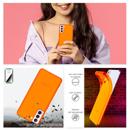 NALIA Neon Silikonhülle für Samsung Galaxy S22 Plus – Knallige Signal-Farbe & Linsenschutz – VIBE (Transparentes Case) – Marke aus Berlin