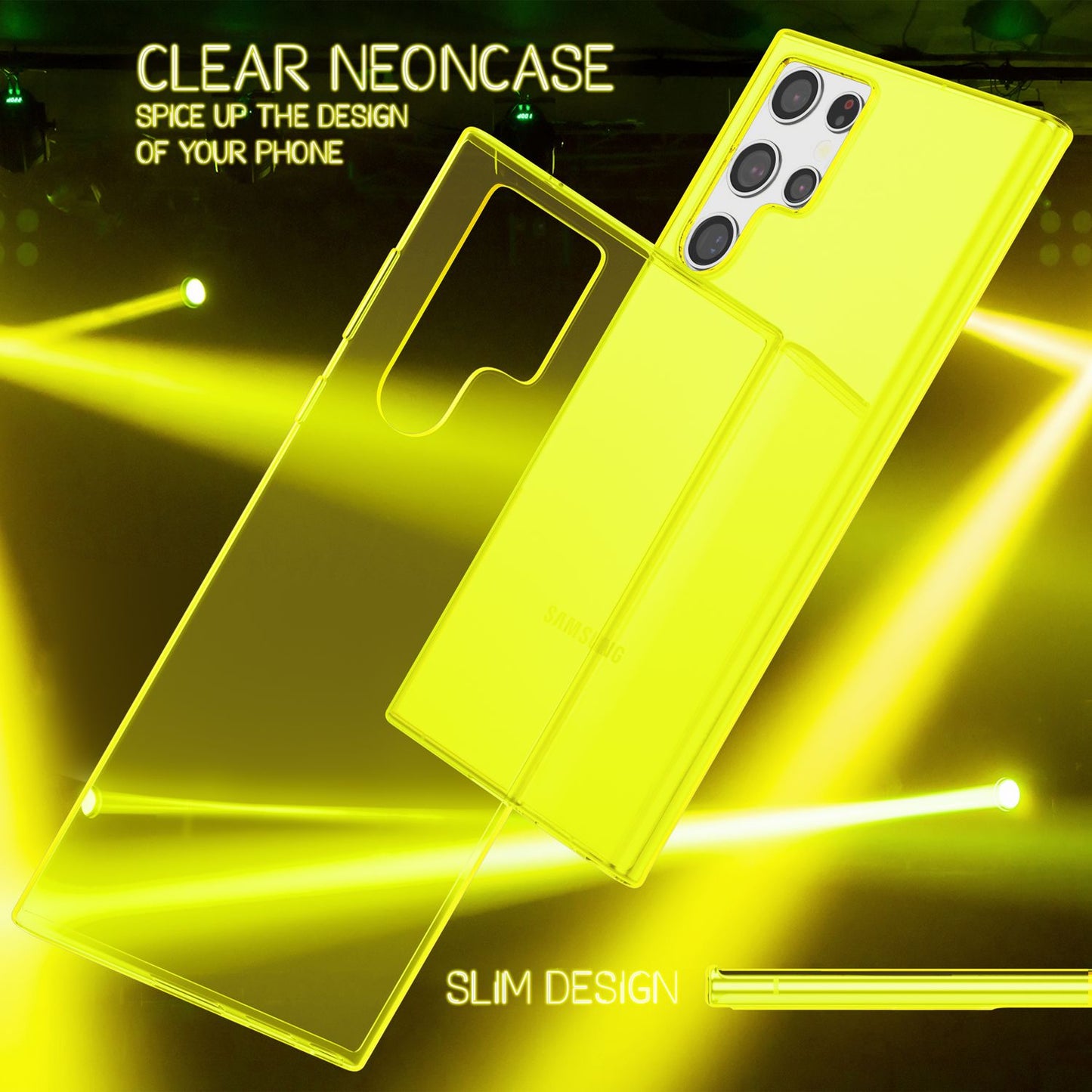 NALIA Neon Silikonhülle für Samsung Galaxy S22 Ultra – Knallige Signal-Farbe & Linsenschutz – VIBE (Transparentes Case) – Marke aus Berlin