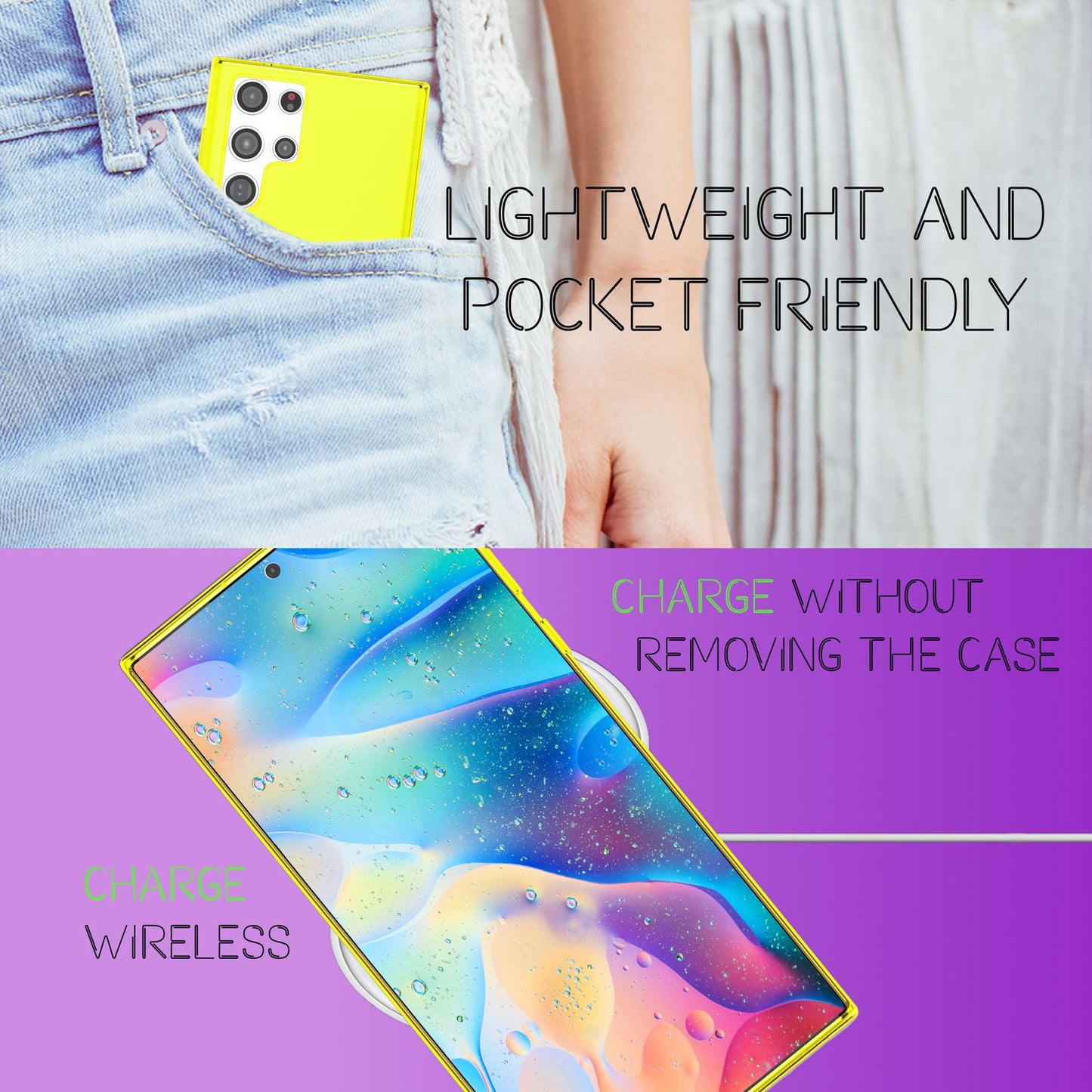 NALIA Neon Silikonhülle für Samsung Galaxy S22 Ultra – Knallige Signal-Farbe & Linsenschutz – VIBE (Transparentes Case) – Marke aus Berlin