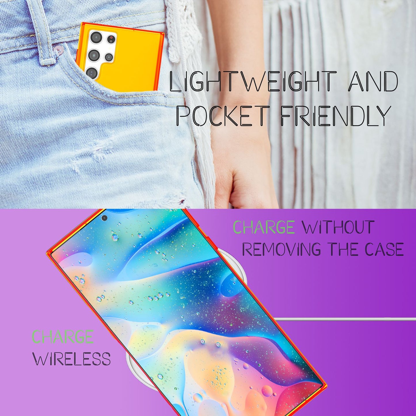 NALIA Neon Silikonhülle für Samsung Galaxy S22 Ultra – Knallige Signal-Farbe & Linsenschutz – VIBE (Transparentes Case) – Marke aus Berlin