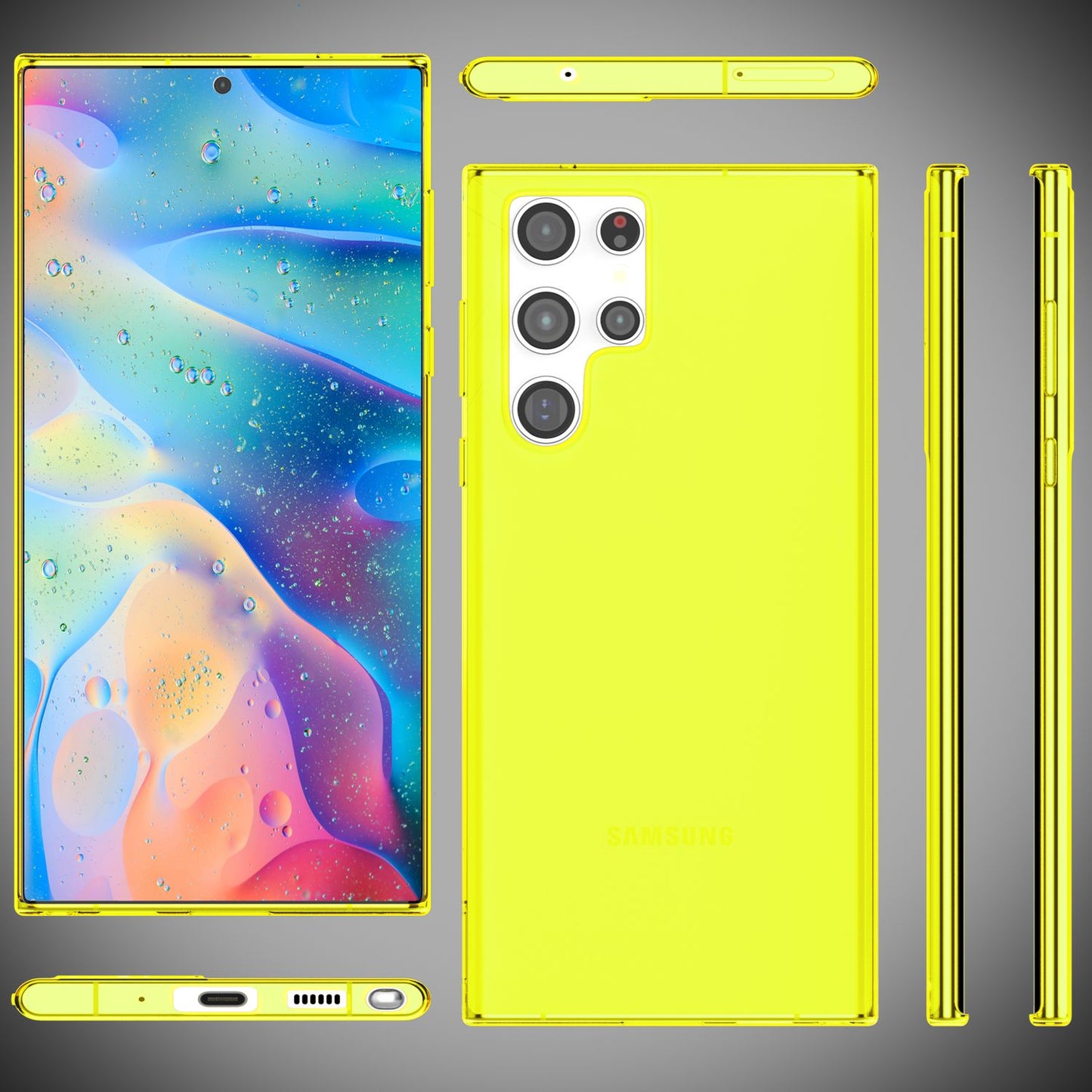 NALIA Neon Silikonhülle für Samsung Galaxy S22 Ultra – Knallige Signal-Farbe & Linsenschutz – VIBE (Transparentes Case) – Marke aus Berlin
