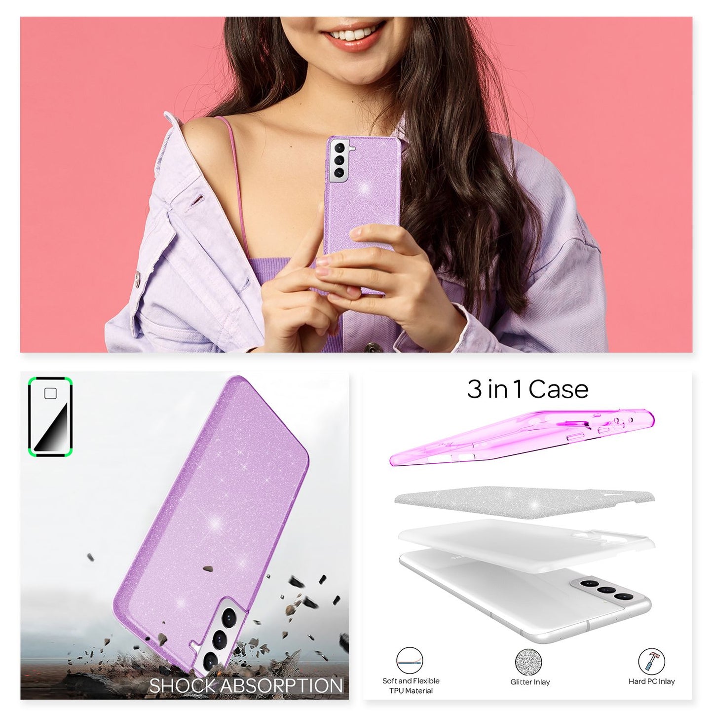 NALIA Glitzerhülle für Samsung Galaxy S22 – Funkelnder Glitzer-Look & Grip – SHINEPOP (Silikon Case) – Marke aus Berlin