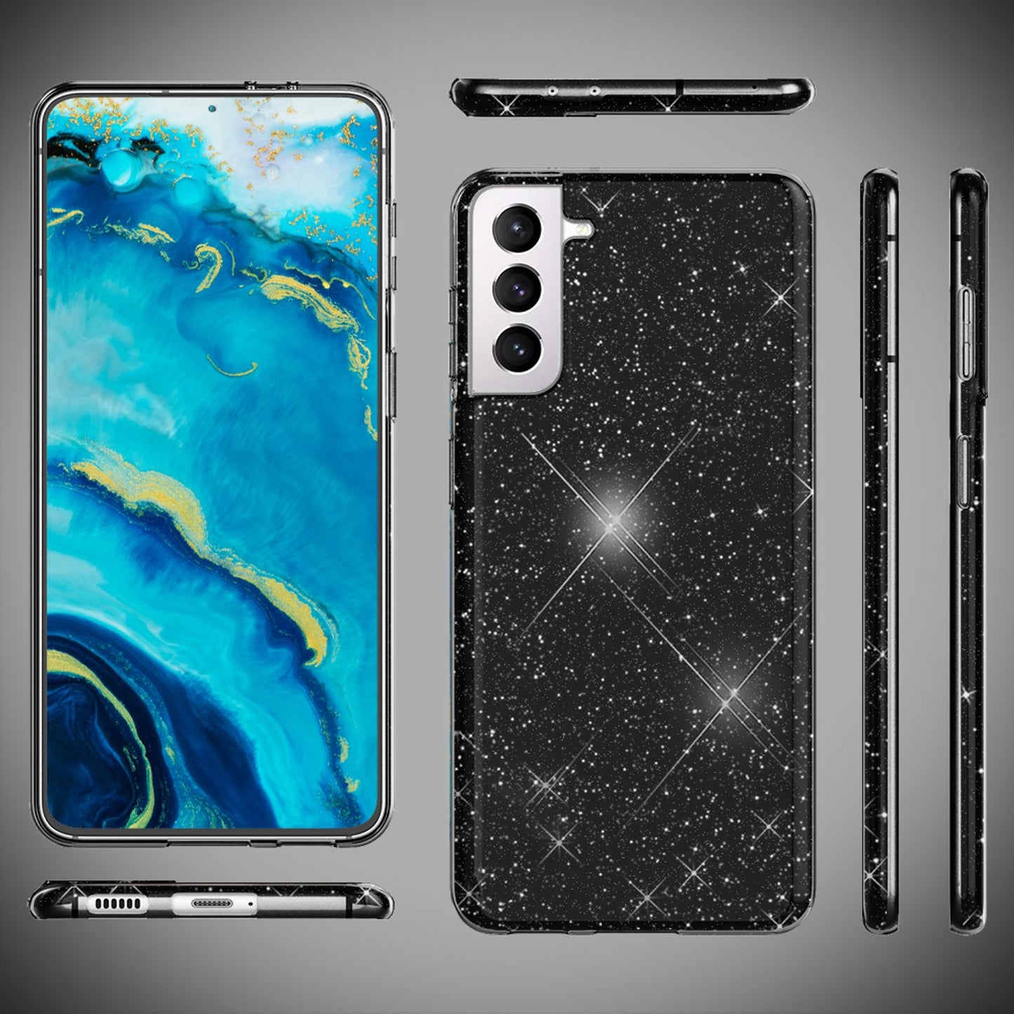 NALIA Glitzerhülle für Samsung Galaxy S22 Plus – Funkelnder Glitzer-Look & Grip – SHINEPOP (Silikon Case) – Marke aus Berlin
