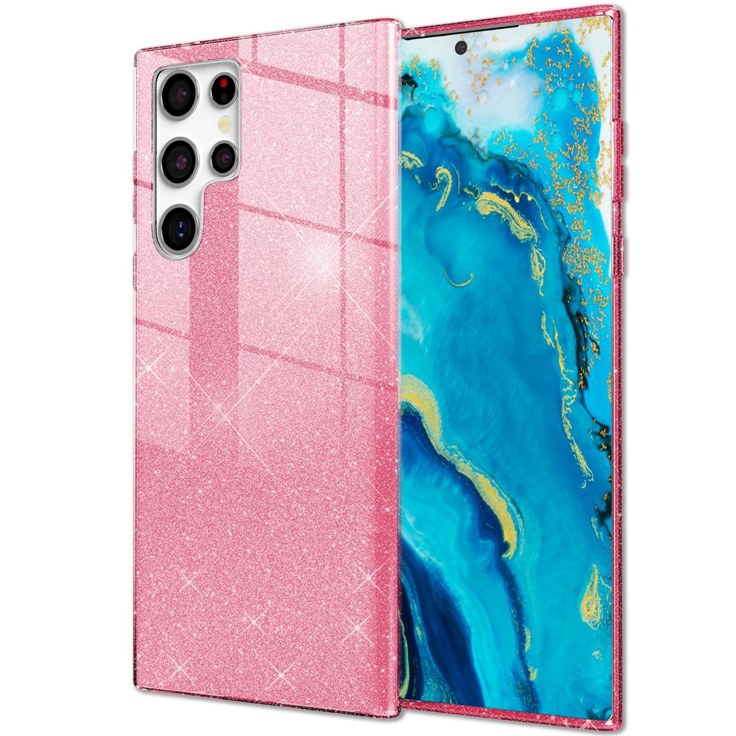 NALIA Glitzerhülle für Samsung Galaxy S22 Ultra – Funkelnder Glitzer-Look & Grip – SHINEPOP (Silikon Case) – Marke aus Berlin