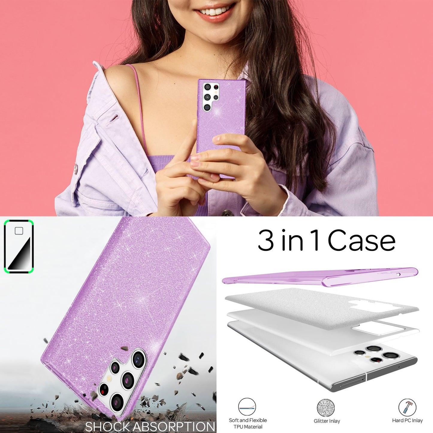 NALIA Glitzerhülle für Samsung Galaxy S22 Ultra – Funkelnder Glitzer-Look & Grip – SHINEPOP (Silikon Case) – Marke aus Berlin