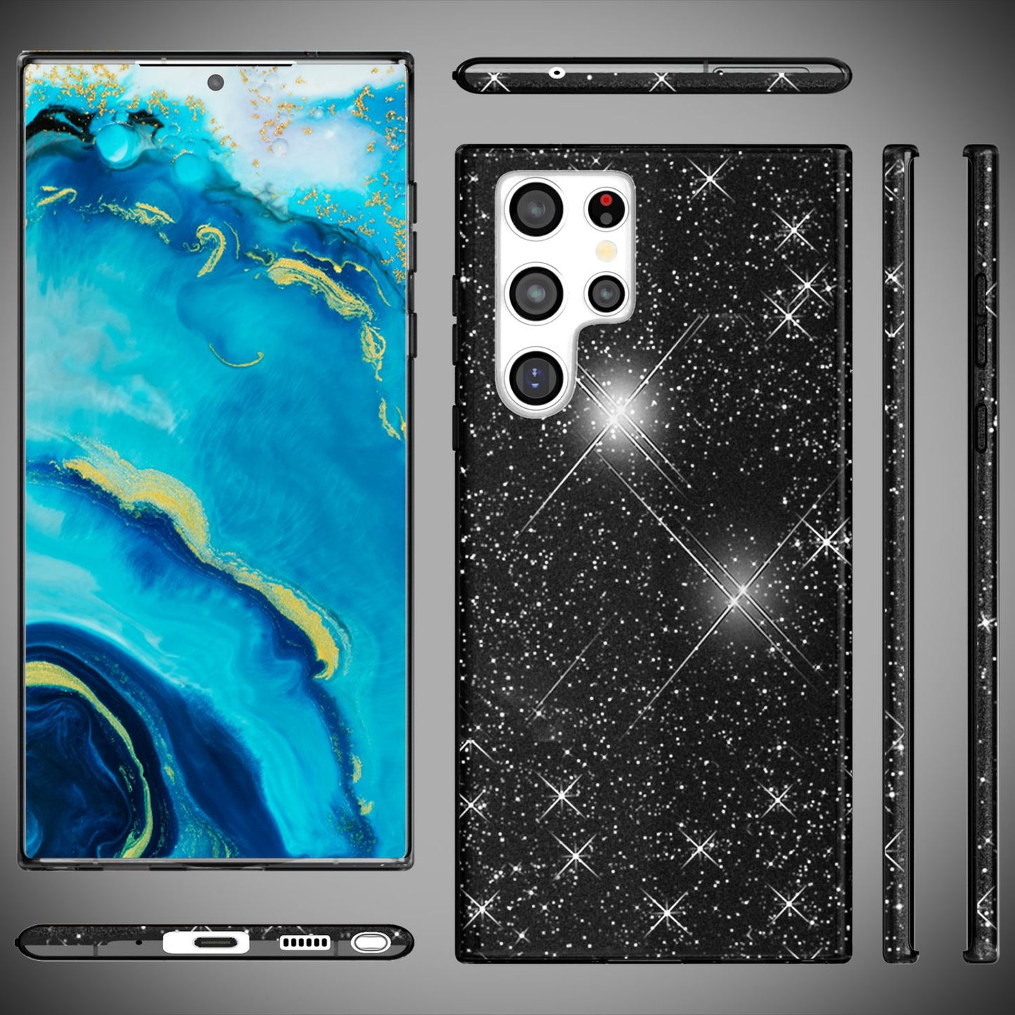 NALIA Glitzerhülle für Samsung Galaxy S22 Ultra – Funkelnder Glitzer-Look & Grip – SHINEPOP (Silikon Case) – Marke aus Berlin