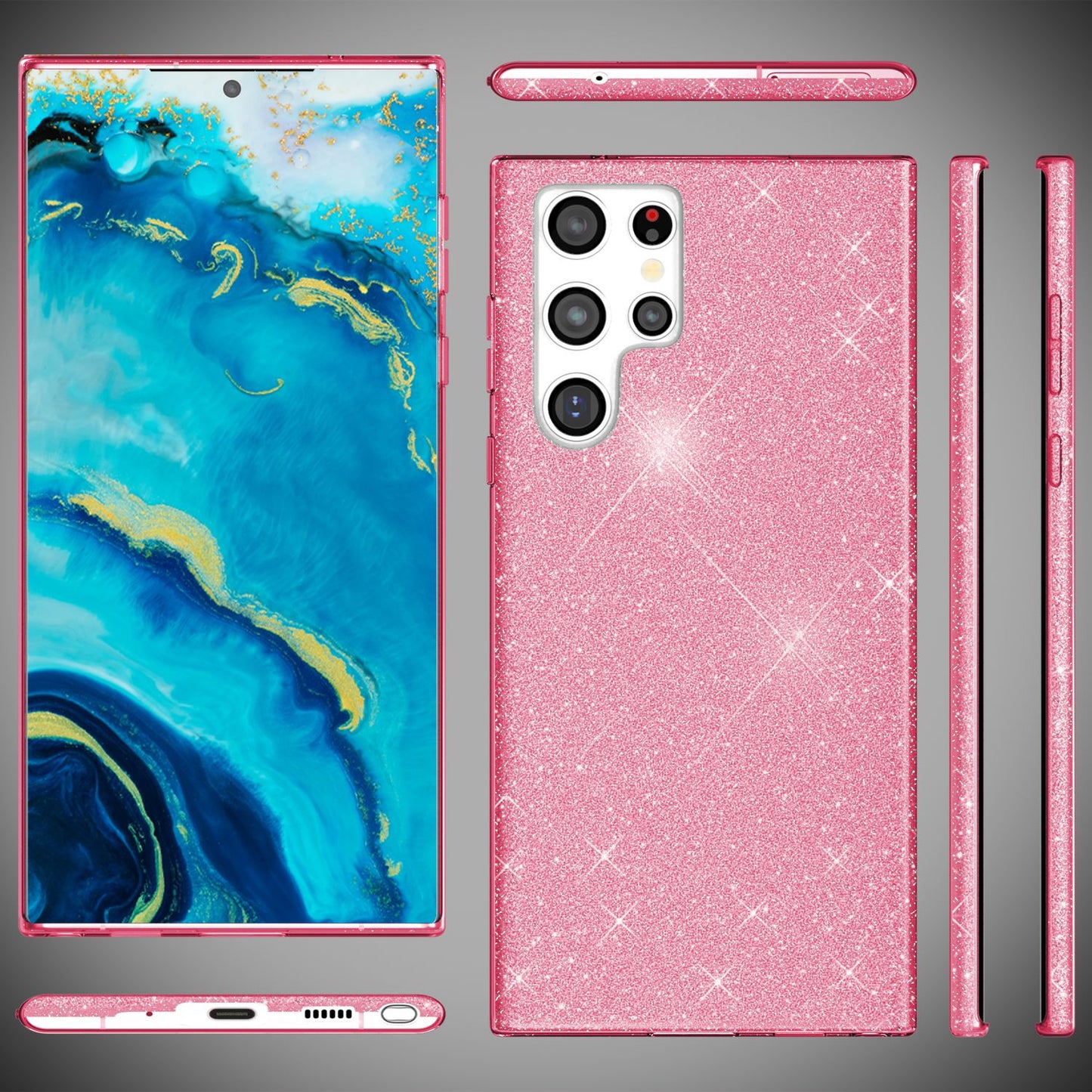 NALIA Glitzerhülle für Samsung Galaxy S22 Ultra – Funkelnder Glitzer-Look & Grip – SHINEPOP (Silikon Case) – Marke aus Berlin