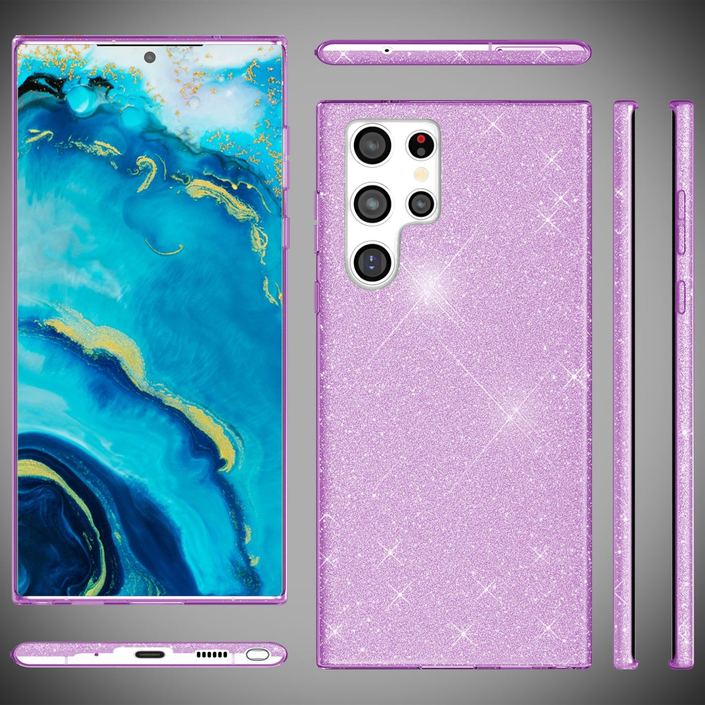 NALIA Glitzerhülle für Samsung Galaxy S22 Ultra – Funkelnder Glitzer-Look & Grip – SHINEPOP (Silikon Case) – Marke aus Berlin