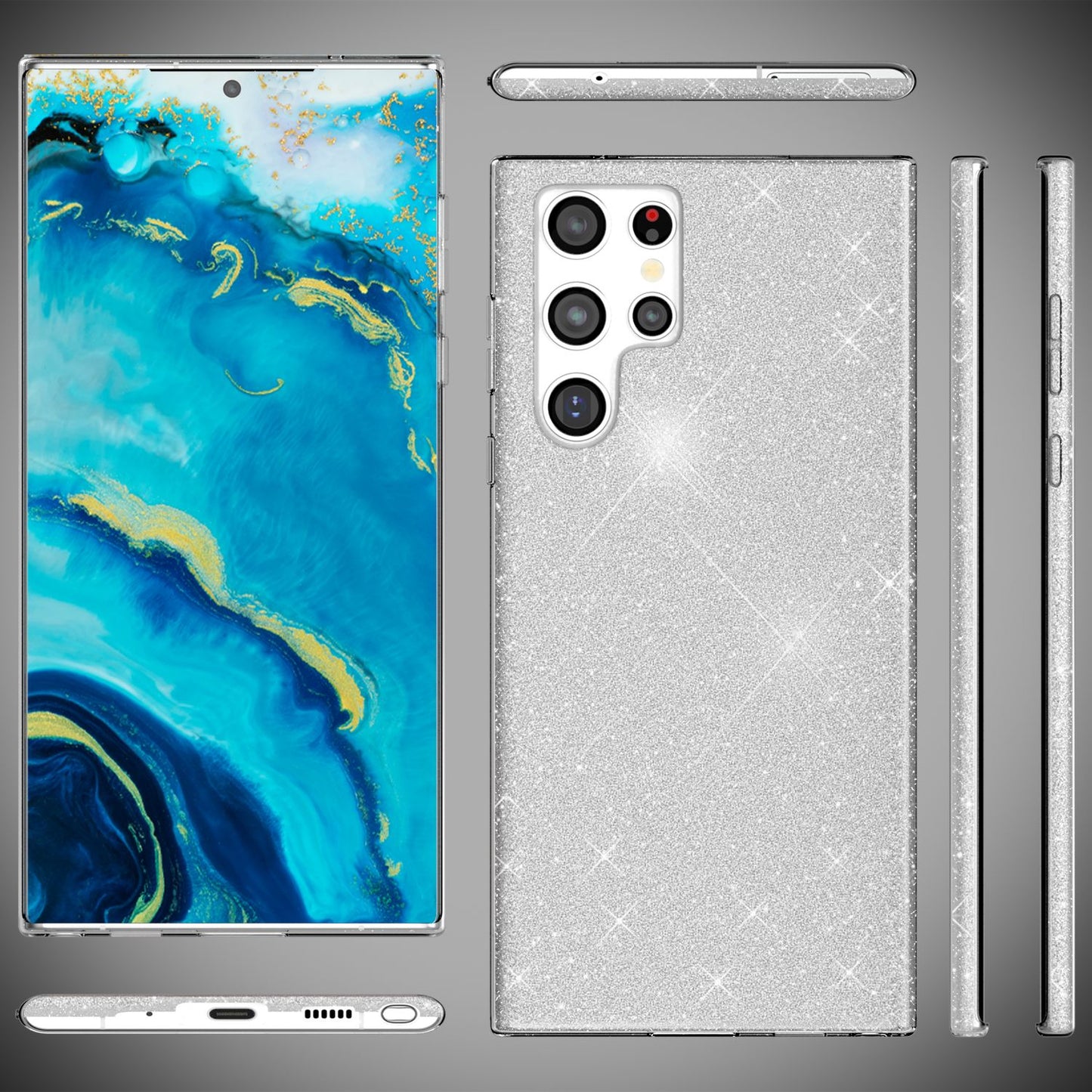 NALIA Glitzerhülle für Samsung Galaxy S22 Ultra – Funkelnder Glitzer-Look & Grip – SHINEPOP (Silikon Case) – Marke aus Berlin