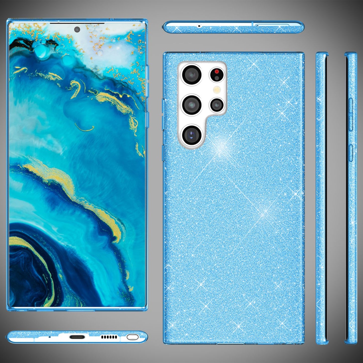 NALIA Glitzerhülle für Samsung Galaxy S22 Ultra – Funkelnder Glitzer-Look & Grip – SHINEPOP (Silikon Case) – Marke aus Berlin