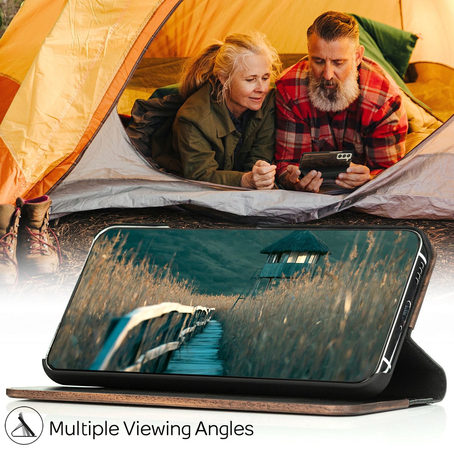 NALIA Echt-Holz Flipcase kompatibel mit Samsung Galaxy S22 Plus Hülle, FSC zert. Natur Holzhülle mit Standfunktion & Kartenfach, Premium Wood Case Wallet Rundum-Schutz Handyhülle Klapphülle - Walnuss