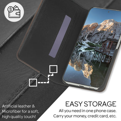 NALIA Echt-Holz Flipcase kompatibel mit Samsung Galaxy S22 Plus Hülle, FSC zert. Natur Holzhülle mit Standfunktion & Kartenfach, Premium Wood Case Wallet Rundum-Schutz Handyhülle Klapphülle - Walnuss