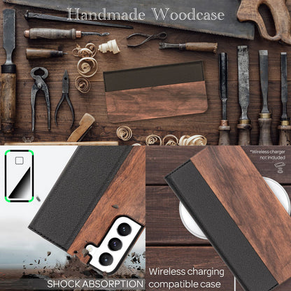 NALIA Echt-Holz Flipcase kompatibel mit Samsung Galaxy S22 Plus Hülle, FSC zert. Natur Holzhülle mit Standfunktion & Kartenfach, Premium Wood Case Wallet Rundum-Schutz Handyhülle Klapphülle - Walnuss