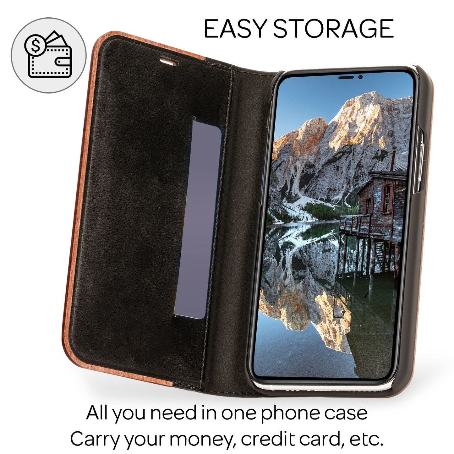 NALIA Echt-Holz Flipcase kompatibel mit iPhone 13 Pro Max Hülle, FSC zert. Natur Holzhülle mit Standfunktion & Kartenfach, Premium Wood Case Wallet Rundum-Schutz Handyhülle Klapphülle Etui - Walnuss