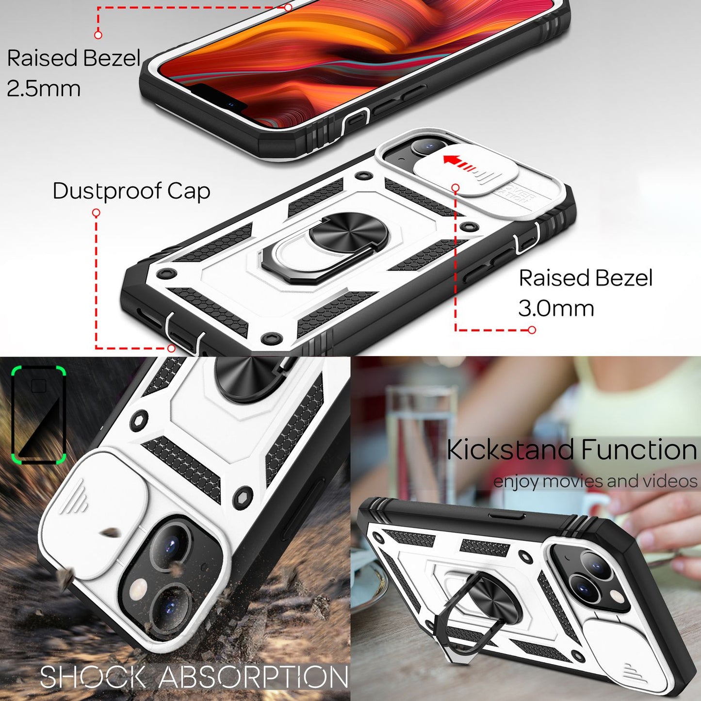NALIA Military-Style Ringhülle kompatibel mit iPhone 13 Mini Hülle, Extrem Schützend mit Display-Rahmen & Kamera-Abdeckung, 360° Ring für Standfunktion & KFZ-Halterung, Hardcase Cover