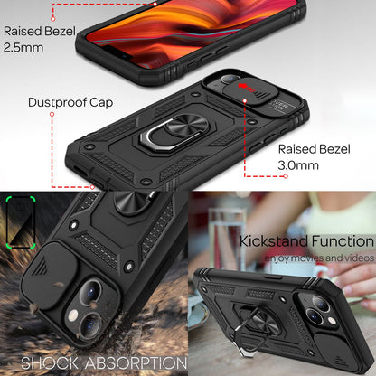 NALIA Military-Style Ringhülle kompatibel mit iPhone 13 Hülle, Extrem Schützend mit Display-Rahmen & Kamera-Abdeckung, 360° Ring für Standfunktion & KFZ-Halterung, Hardcase Stoßfest