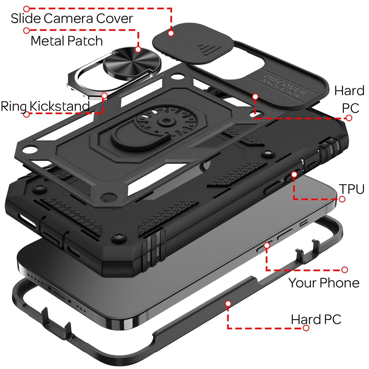 NALIA Military-Style Ringhülle kompatibel mit iPhone 13 Hülle, Extrem Schützend mit Display-Rahmen & Kamera-Abdeckung, 360° Ring für Standfunktion & KFZ-Halterung, Hardcase Stoßfest