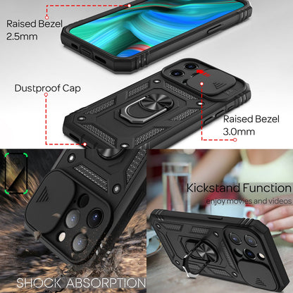 NALIA Military-Style Ringhülle kompatibel mit iPhone 13 Pro Max Hülle, Extrem Schützend mit Display-Rahmen & Kamera-Abdeckung, 360° Ring für Standfunktion & KFZ-Halter, Hardcase Robust