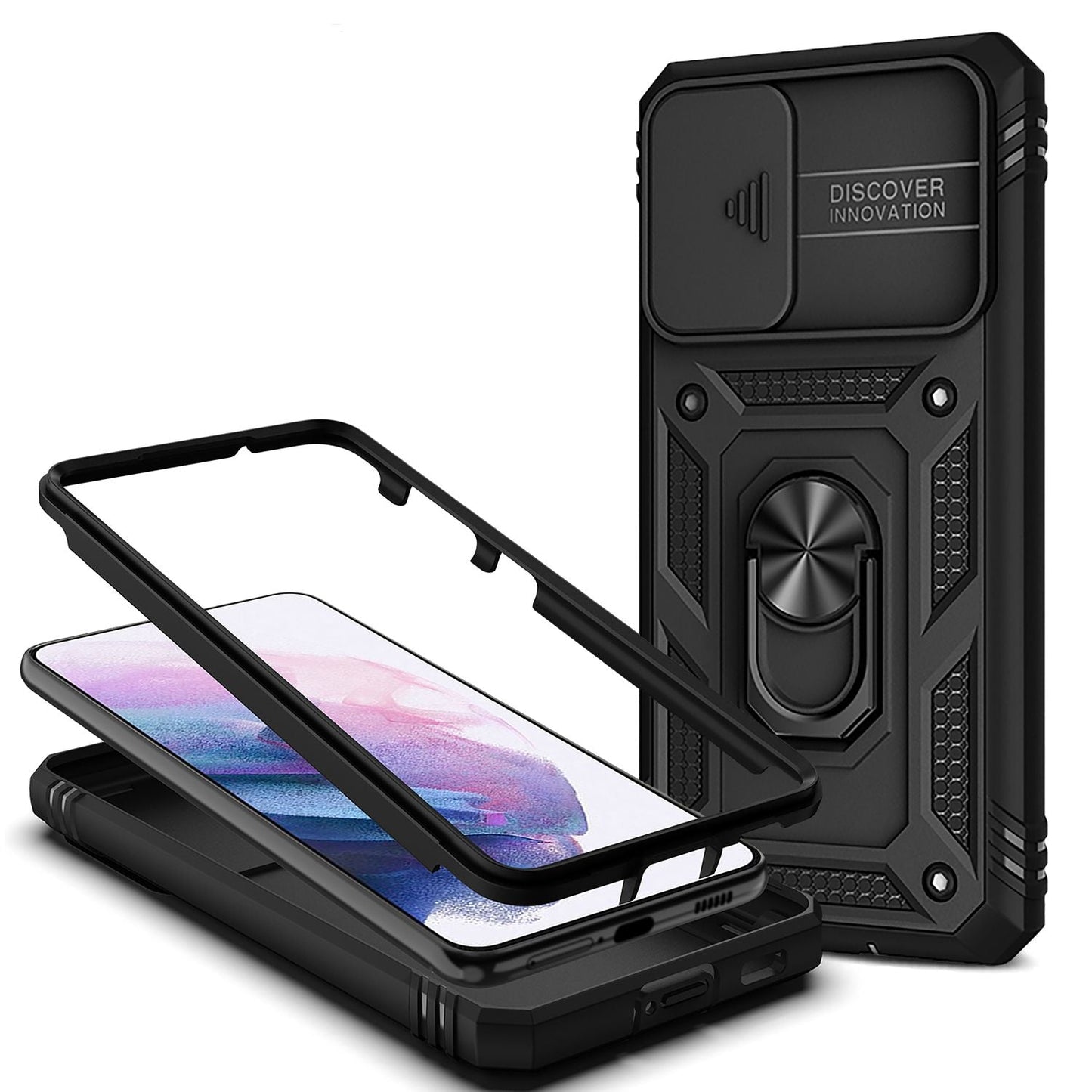 NALIA Military-Style Ringhülle kompatibel mit Samsung Galaxy S21 Hülle, Extrem Schützend mit Display-Rahmen & Kamera-Abdeckung, 360° Ring für Standfunktion & KFZ-Halterung, Hardcase