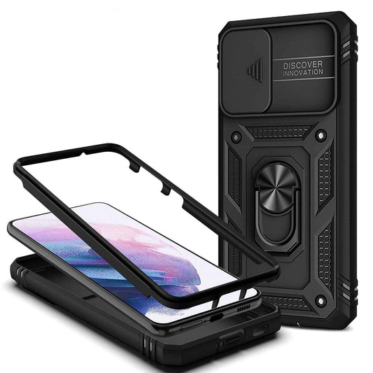 NALIA Military-Style Ringhülle kompatibel mit Samsung Galaxy S21 Hülle, Extrem Schützend mit Display-Rahmen & Kamera-Abdeckung, 360° Ring für Standfunktion & KFZ-Halterung, Hardcase
