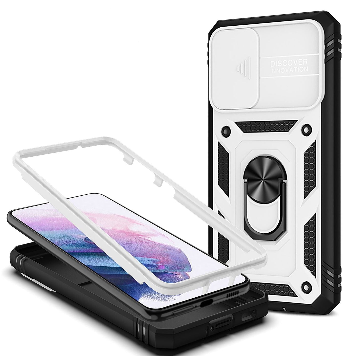 NALIA Military-Style Ringhülle kompatibel mit Samsung Galaxy S21 Hülle, Extrem Schützend mit Display-Rahmen & Kamera-Abdeckung, 360° Ring für Standfunktion & KFZ-Halterung, Hardcase