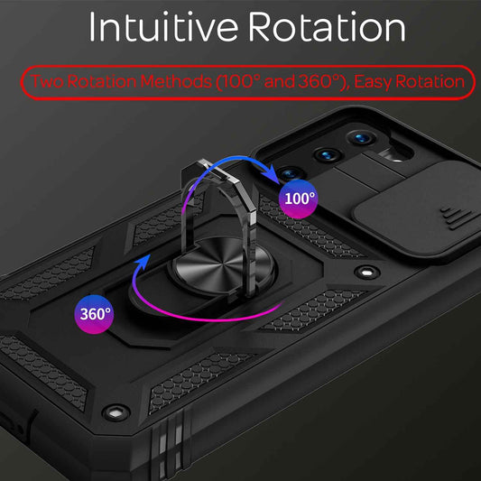 NALIA Military-Style Ringhülle kompatibel mit Samsung Galaxy S21 Hülle, Extrem Schützend mit Display-Rahmen & Kamera-Abdeckung, 360° Ring für Standfunktion & KFZ-Halterung, Hardcase