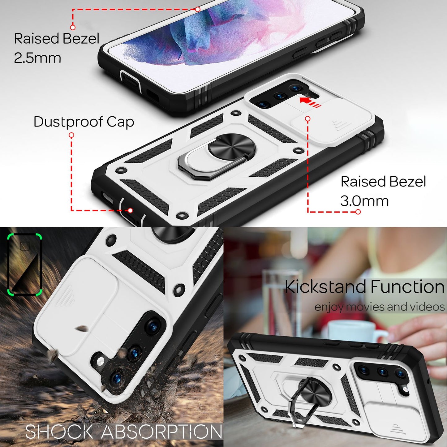 NALIA Military-Style Ringhülle kompatibel mit Samsung Galaxy S21 Hülle, Extrem Schützend mit Display-Rahmen & Kamera-Abdeckung, 360° Ring für Standfunktion & KFZ-Halterung, Hardcase
