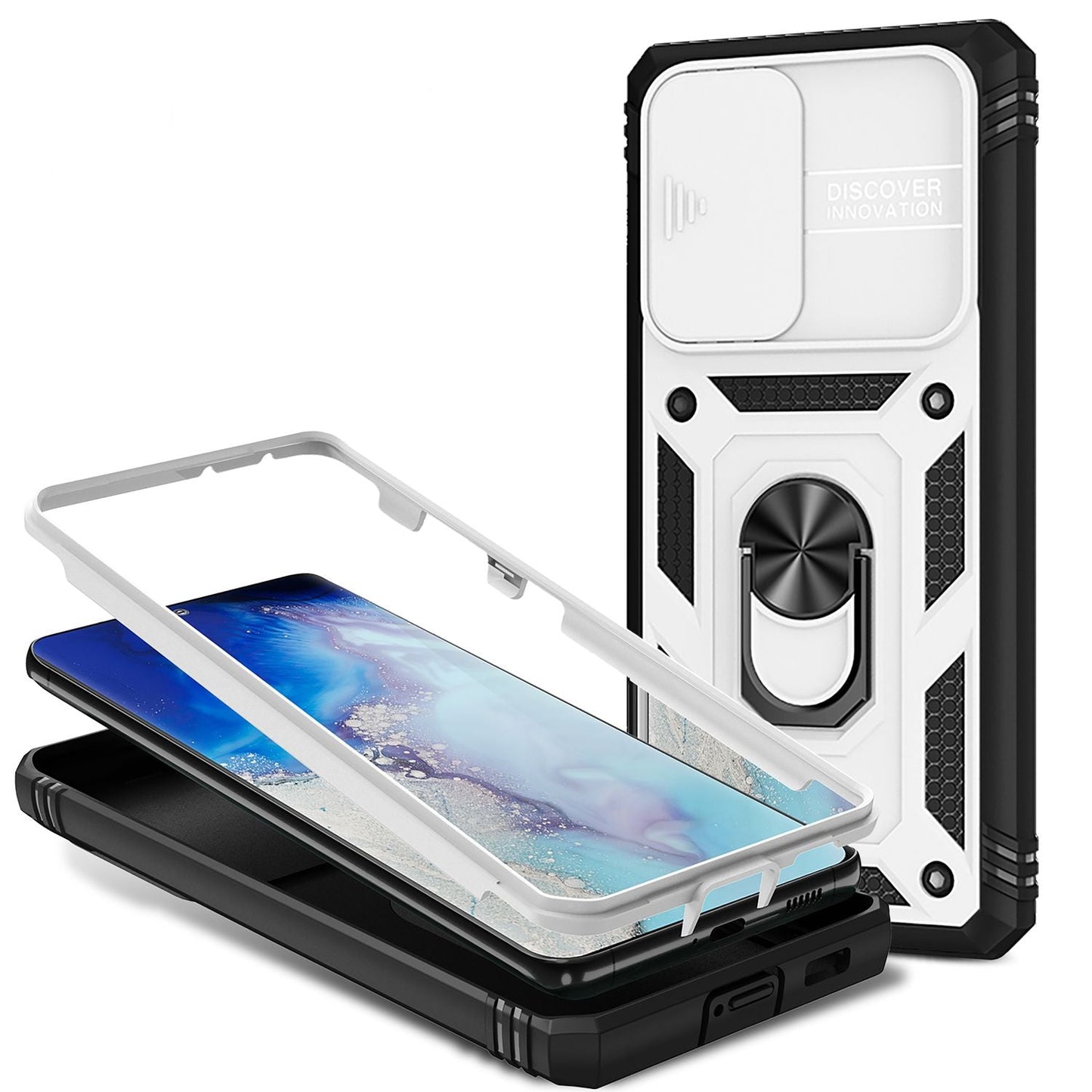 NALIA Military-Style Ringhülle kompatibel mit Samsung Galaxy S21 Ultra Hülle, Extrem Schützend mit Display-Rahmen & Kamera-Abdeckung, 360° Ring für Standfunktion & KFZ-Halter, Hardcase