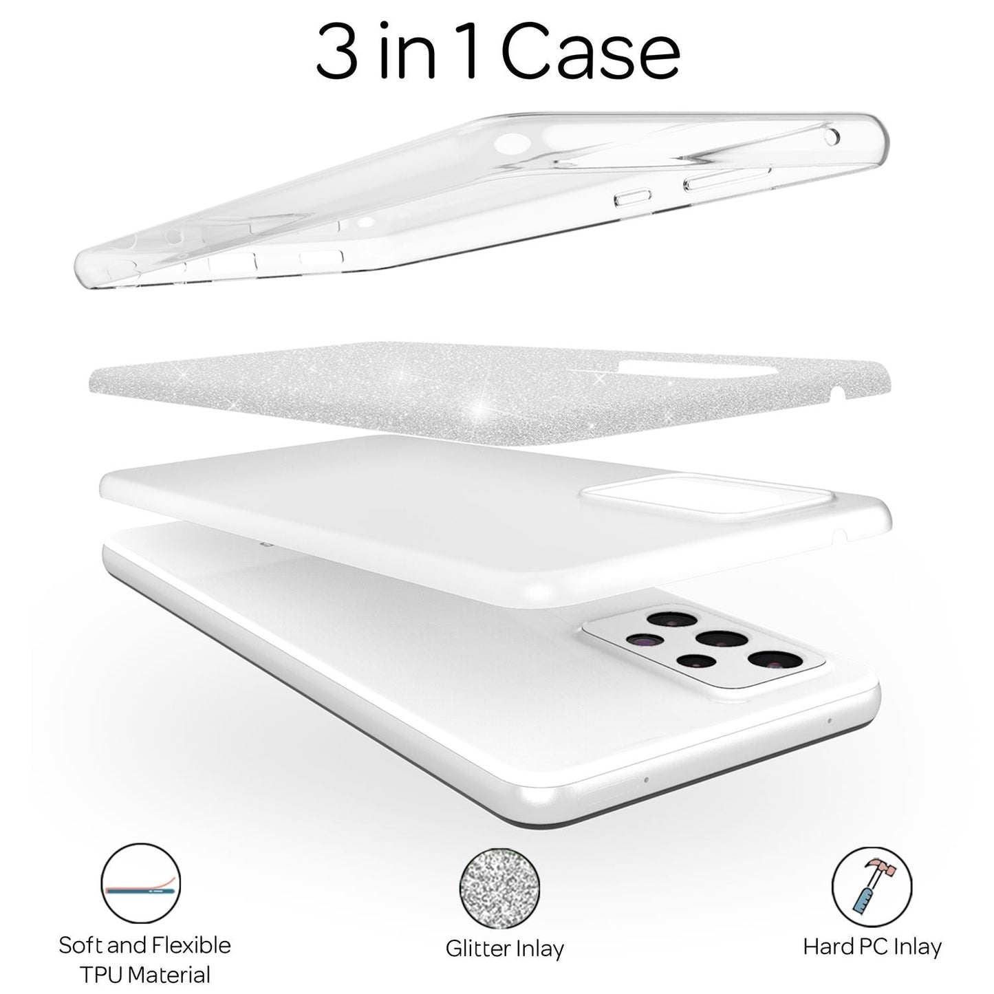 NALIA Glitzerhülle für Samsung Galaxy A53 – Funkelnder Glitzer-Look & Grip – SHINEPOP (Silikon Case) – Marke aus Berlin