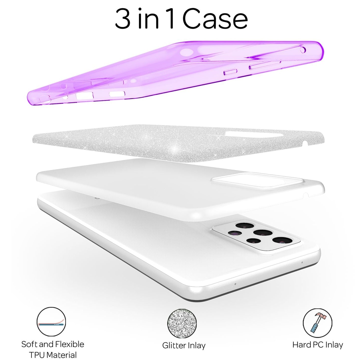 NALIA Glitzerhülle für Samsung Galaxy A53 – Funkelnder Glitzer-Look & Grip – SHINEPOP (Silikon Case) – Marke aus Berlin