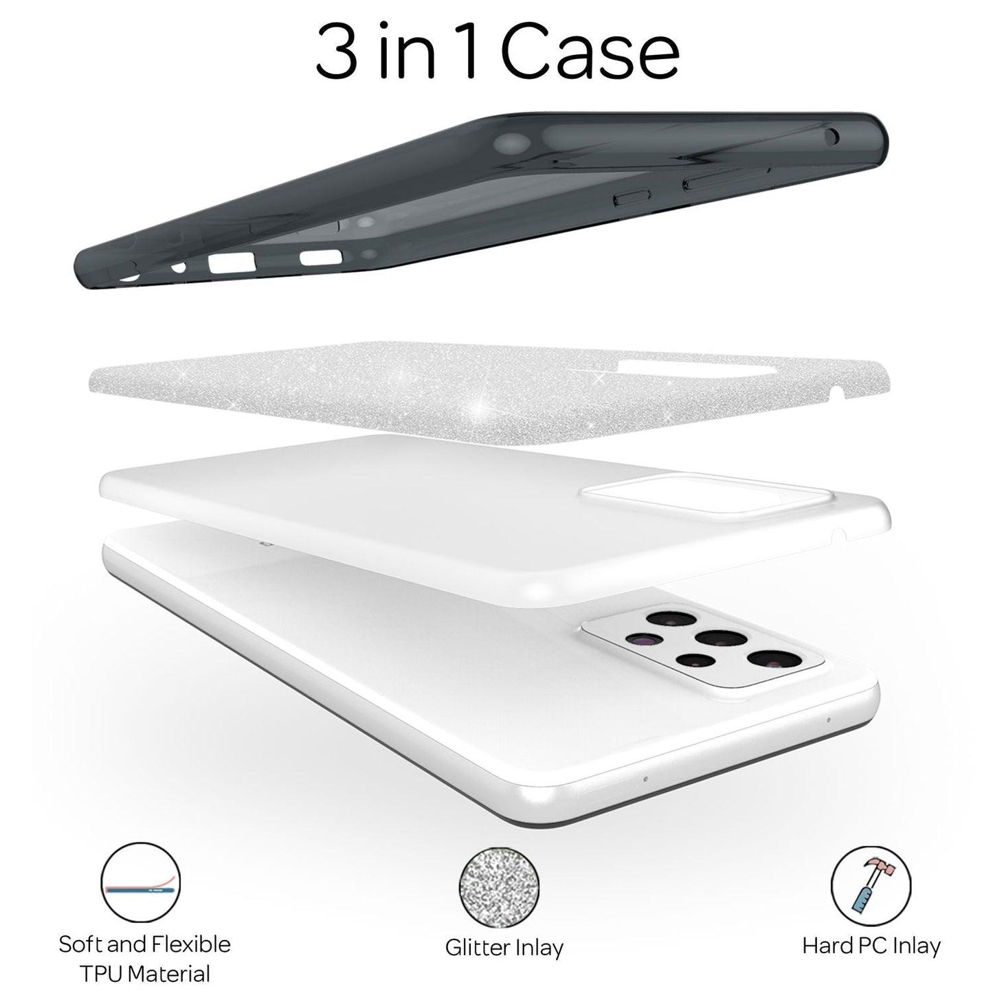 NALIA Glitzerhülle für Samsung Galaxy A53 – Funkelnder Glitzer-Look & Grip – SHINEPOP (Silikon Case) – Marke aus Berlin
