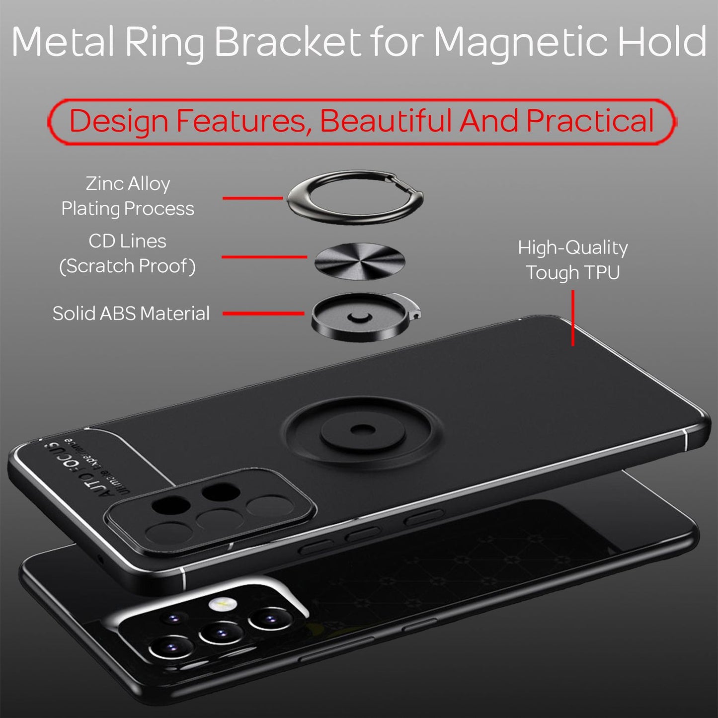 NALIA Ringhülle für Samsung Galaxy A33 – Ring-Ständer 360° & für Magnet-Halter – GRIP360 (Mattiertes Silikon Case) – Marke aus Berlin