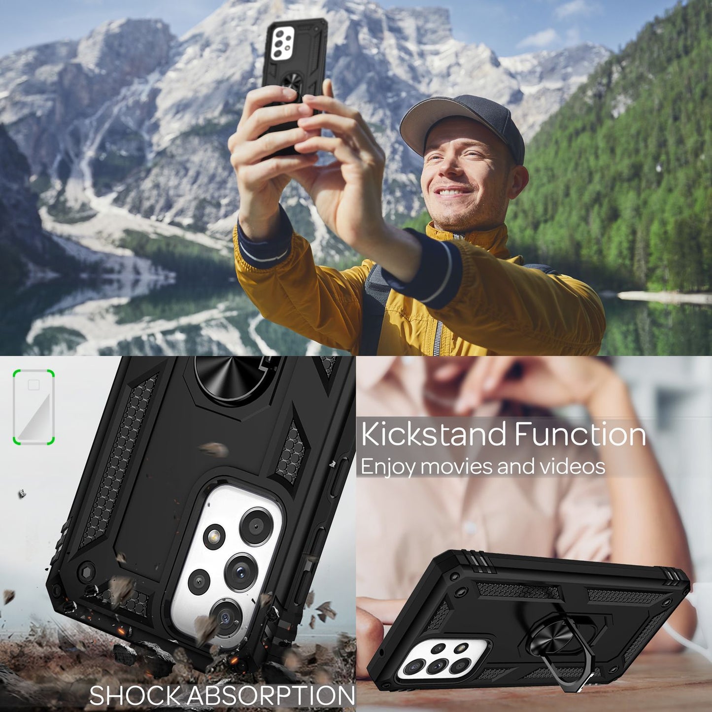 NALIA Panzerhülle für Samsung Galaxy A33 – Ring-Ständer 360° & Magnet-Halterung Kompatibel – RINGDEFEND (Stoßfestes Outdoor Case) – Marke aus Berlin