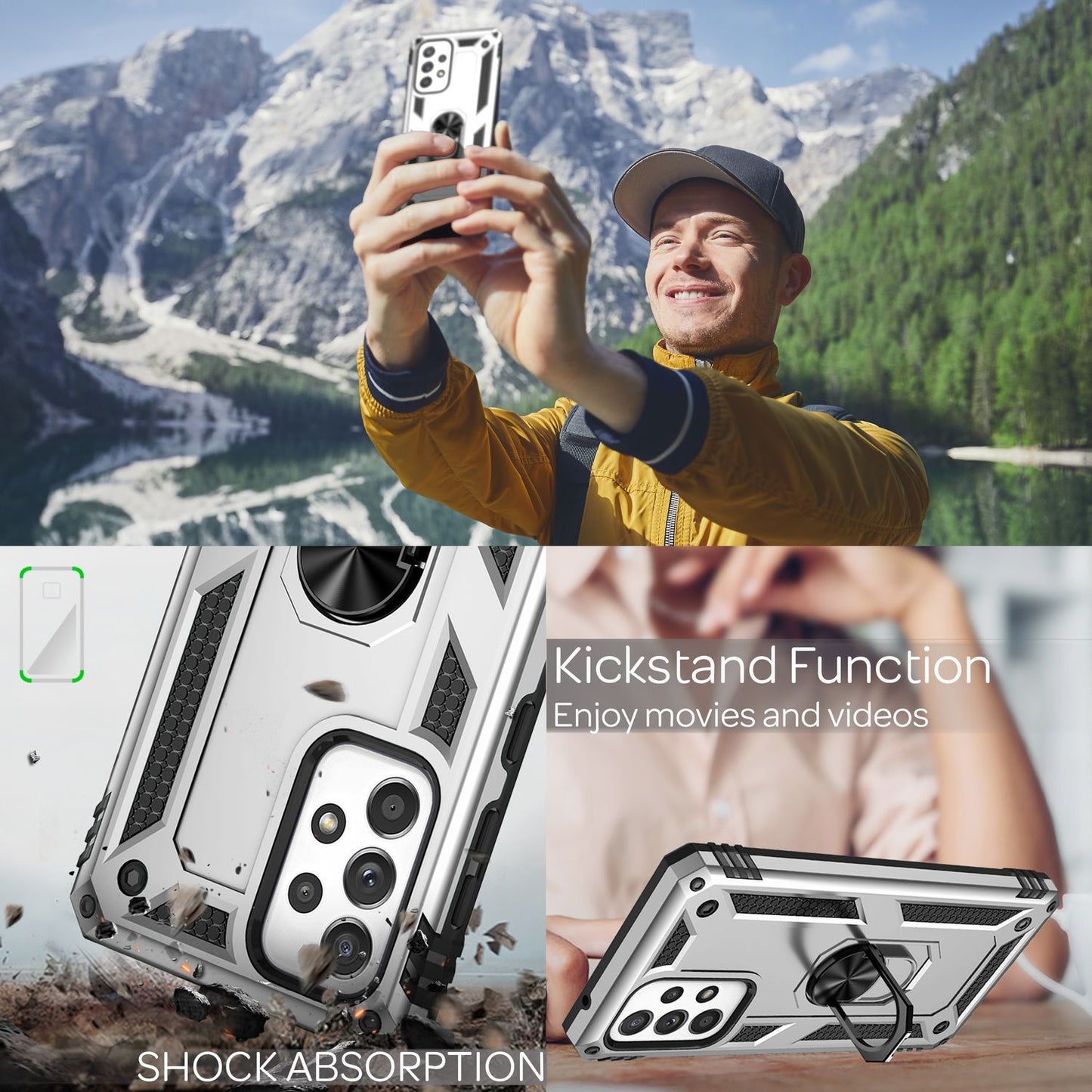 NALIA Panzerhülle für Samsung Galaxy A53 – Ring-Ständer 360° & Magnet-Halterung Kompatibel – RINGDEFEND (Stoßfestes Outdoor Case) – Marke aus Berlin