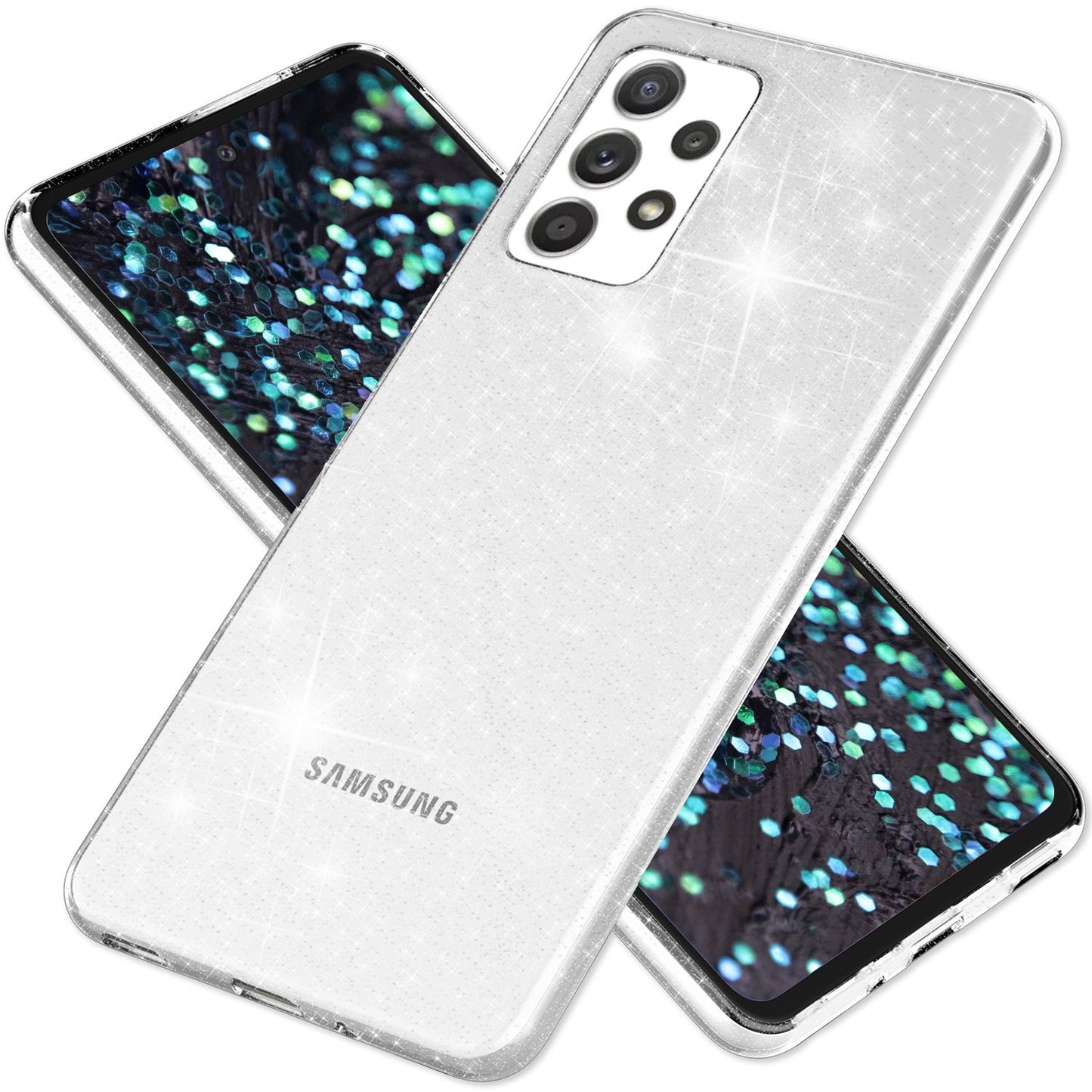 NALIA Glitzerhülle für Samsung Galaxy A53 – Funkelndes Silikon Case – DAZZLIN (Transparent & Stoßfest) – Marke aus Berlin