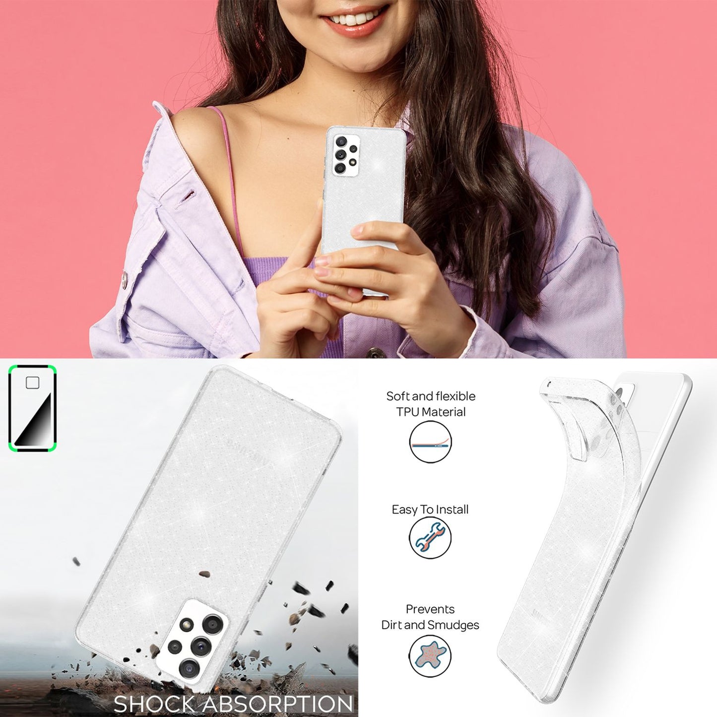 NALIA Glitzerhülle für Samsung Galaxy A53 – Funkelndes Silikon Case – DAZZLIN (Transparent & Stoßfest) – Marke aus Berlin
