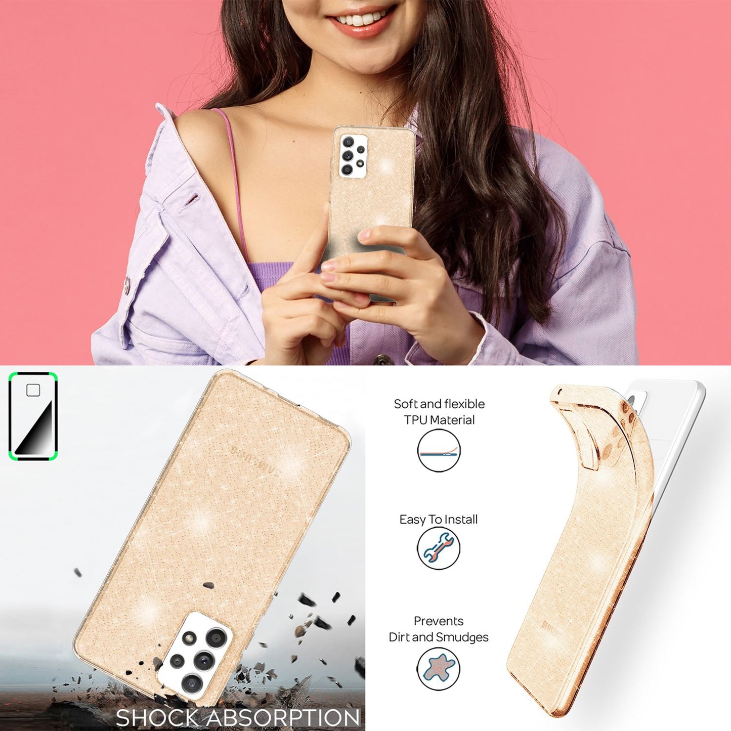 NALIA Glitzerhülle für Samsung Galaxy A53 – Funkelndes Silikon Case – DAZZLIN (Transparent & Stoßfest) – Marke aus Berlin