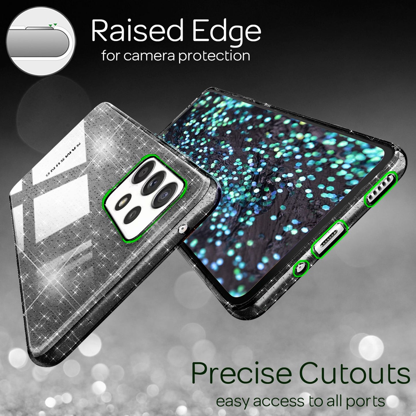 NALIA Glitzerhülle für Samsung Galaxy A53 – Funkelndes Silikon Case – DAZZLIN (Transparent & Stoßfest) – Marke aus Berlin