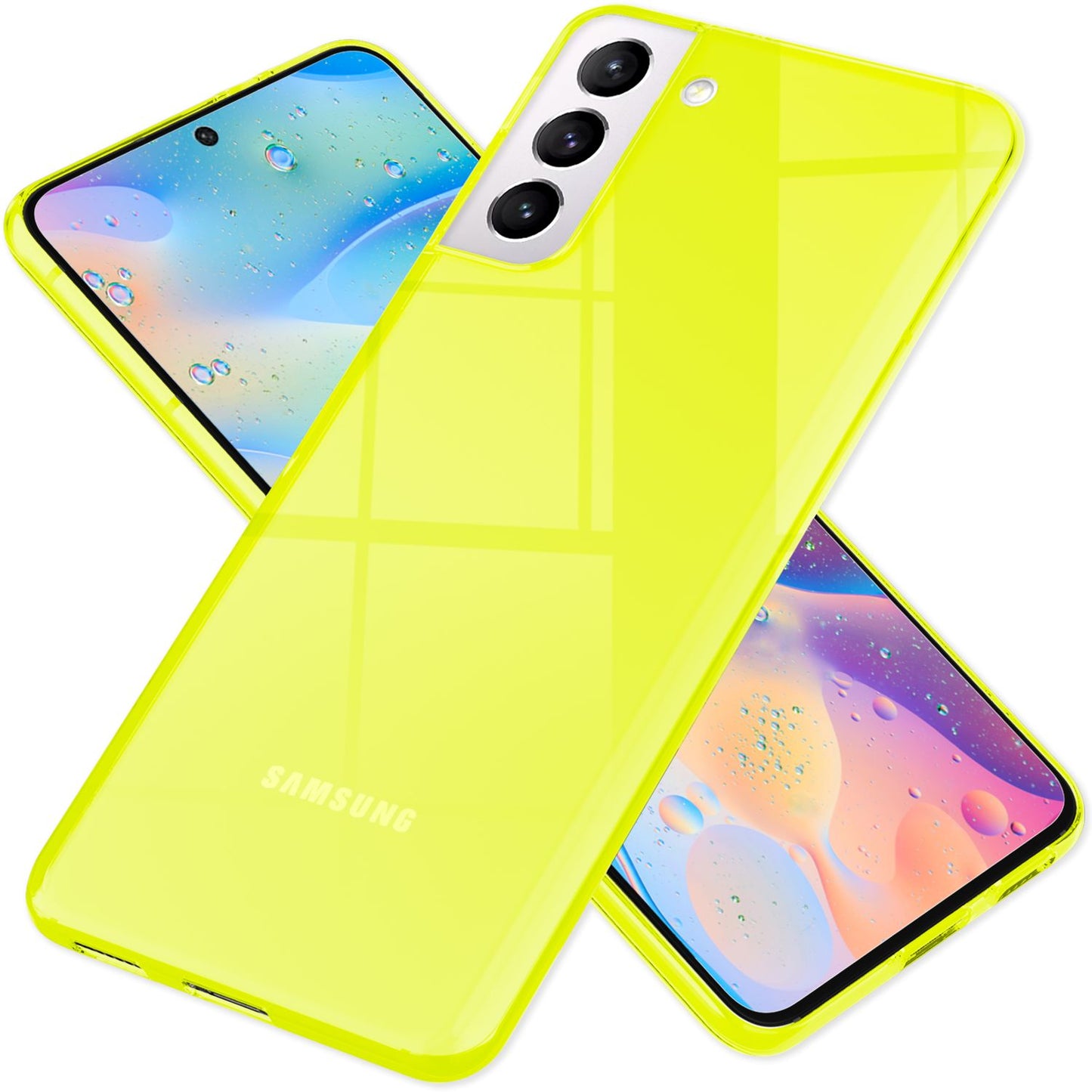 NALIA Neon Silikonhülle für Samsung Galaxy S21 FE – Knallige Signal-Farbe & Linsenschutz – VIBE (Transparentes Case) – Marke aus Berlin