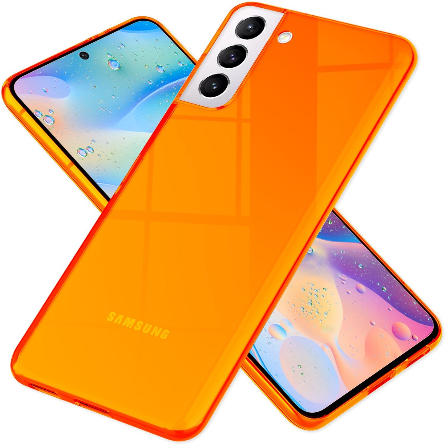 NALIA Neon Silikonhülle für Samsung Galaxy S21 FE – Knallige Signal-Farbe & Linsenschutz – VIBE (Transparentes Case) – Marke aus Berlin