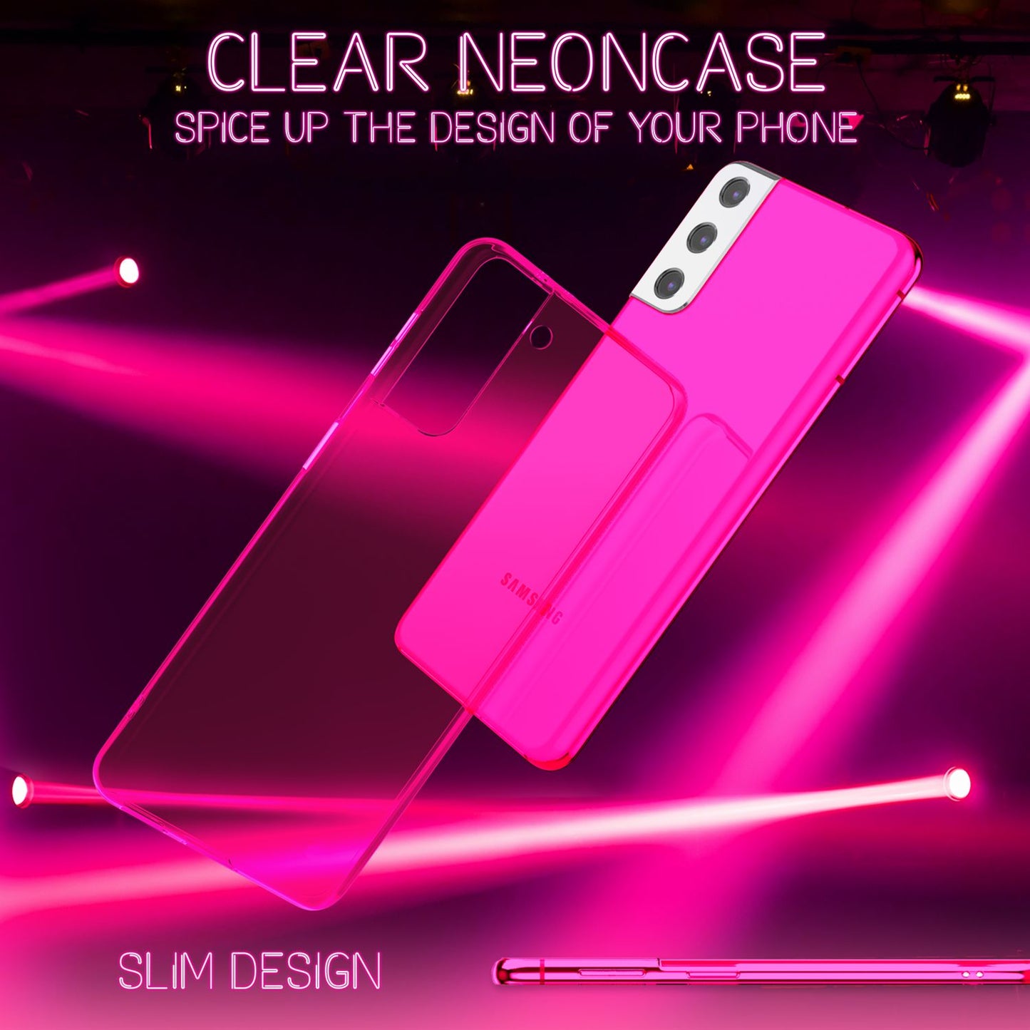 NALIA Neon Silikonhülle für Samsung Galaxy S21 FE – Knallige Signal-Farbe & Linsenschutz – VIBE (Transparentes Case) – Marke aus Berlin