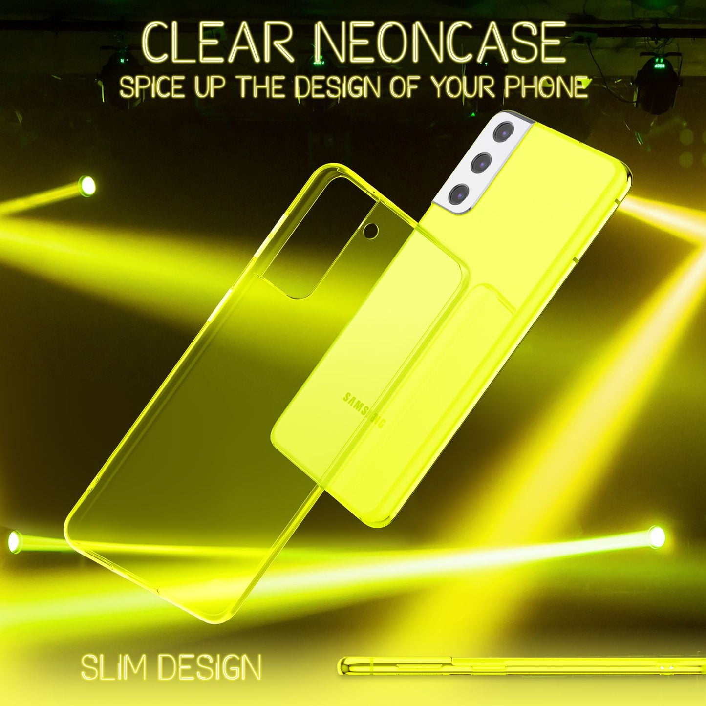 NALIA Neon Silikonhülle für Samsung Galaxy S21 FE – Knallige Signal-Farbe & Linsenschutz – VIBE (Transparentes Case) – Marke aus Berlin