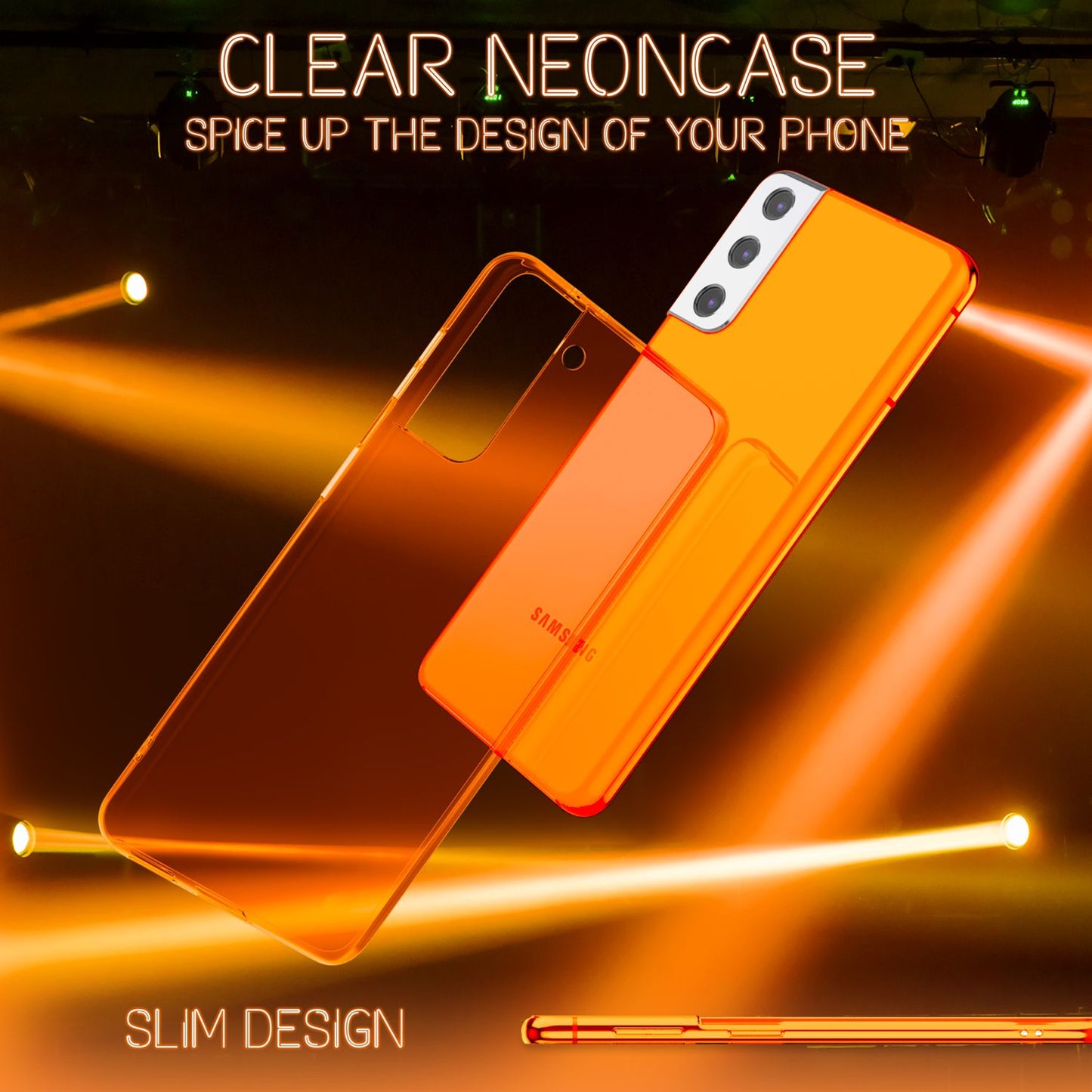 NALIA Neon Silikonhülle für Samsung Galaxy S21 FE – Knallige Signal-Farbe & Linsenschutz – VIBE (Transparentes Case) – Marke aus Berlin