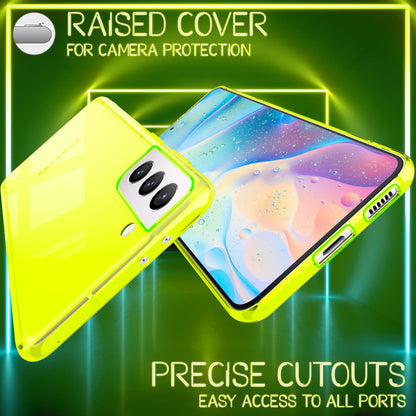NALIA Neon Silikonhülle für Samsung Galaxy S21 FE – Knallige Signal-Farbe & Linsenschutz – VIBE (Transparentes Case) – Marke aus Berlin