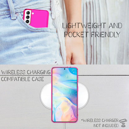 NALIA Neon Silikonhülle für Samsung Galaxy S21 FE – Knallige Signal-Farbe & Linsenschutz – VIBE (Transparentes Case) – Marke aus Berlin