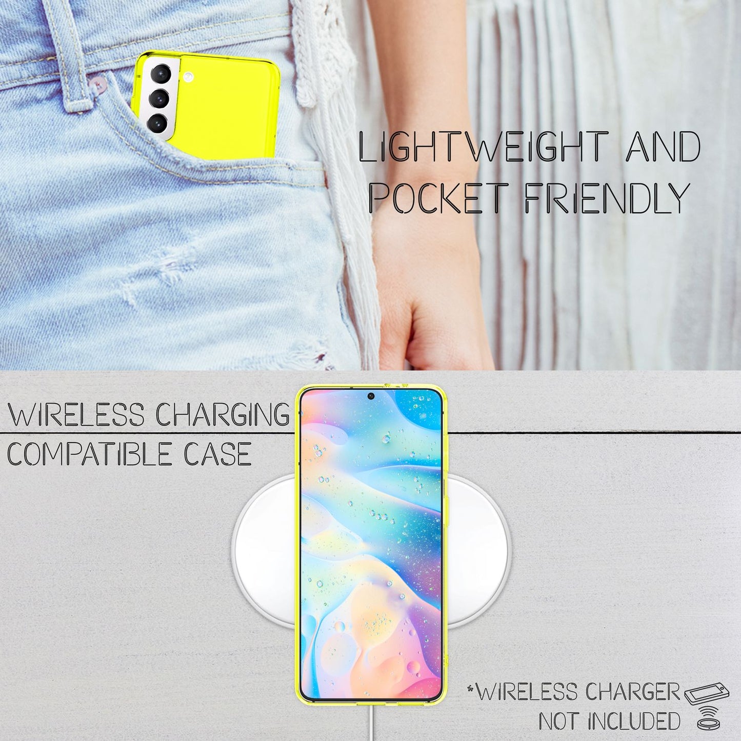 NALIA Neon Silikonhülle für Samsung Galaxy S21 FE – Knallige Signal-Farbe & Linsenschutz – VIBE (Transparentes Case) – Marke aus Berlin