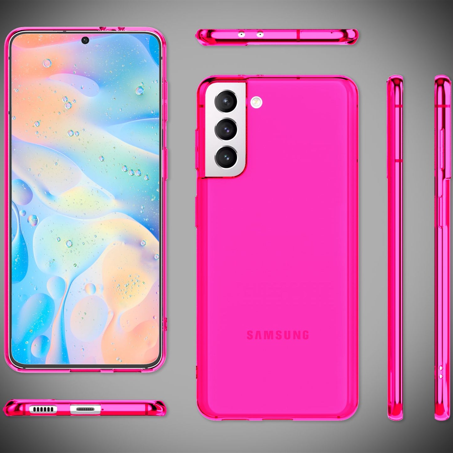 NALIA Neon Silikonhülle für Samsung Galaxy S21 FE – Knallige Signal-Farbe & Linsenschutz – VIBE (Transparentes Case) – Marke aus Berlin