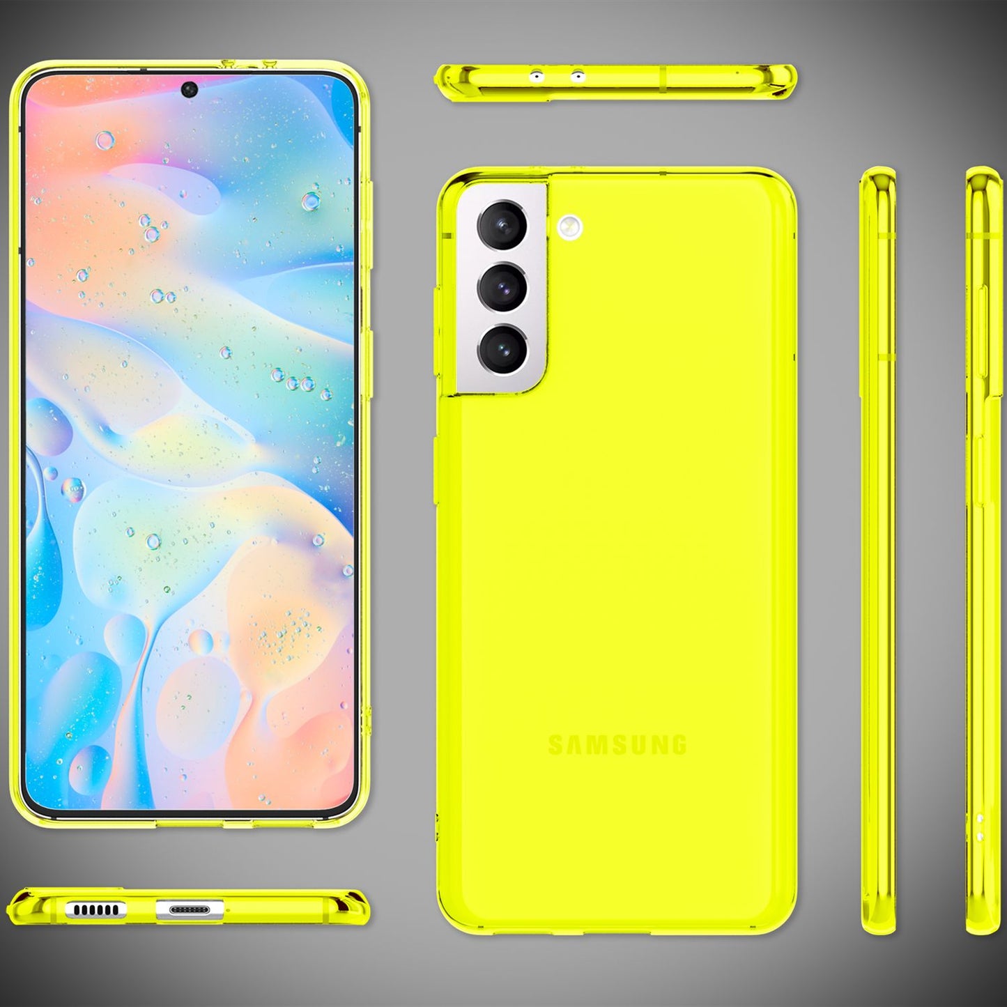 NALIA Neon Silikonhülle für Samsung Galaxy S21 FE – Knallige Signal-Farbe & Linsenschutz – VIBE (Transparentes Case) – Marke aus Berlin
